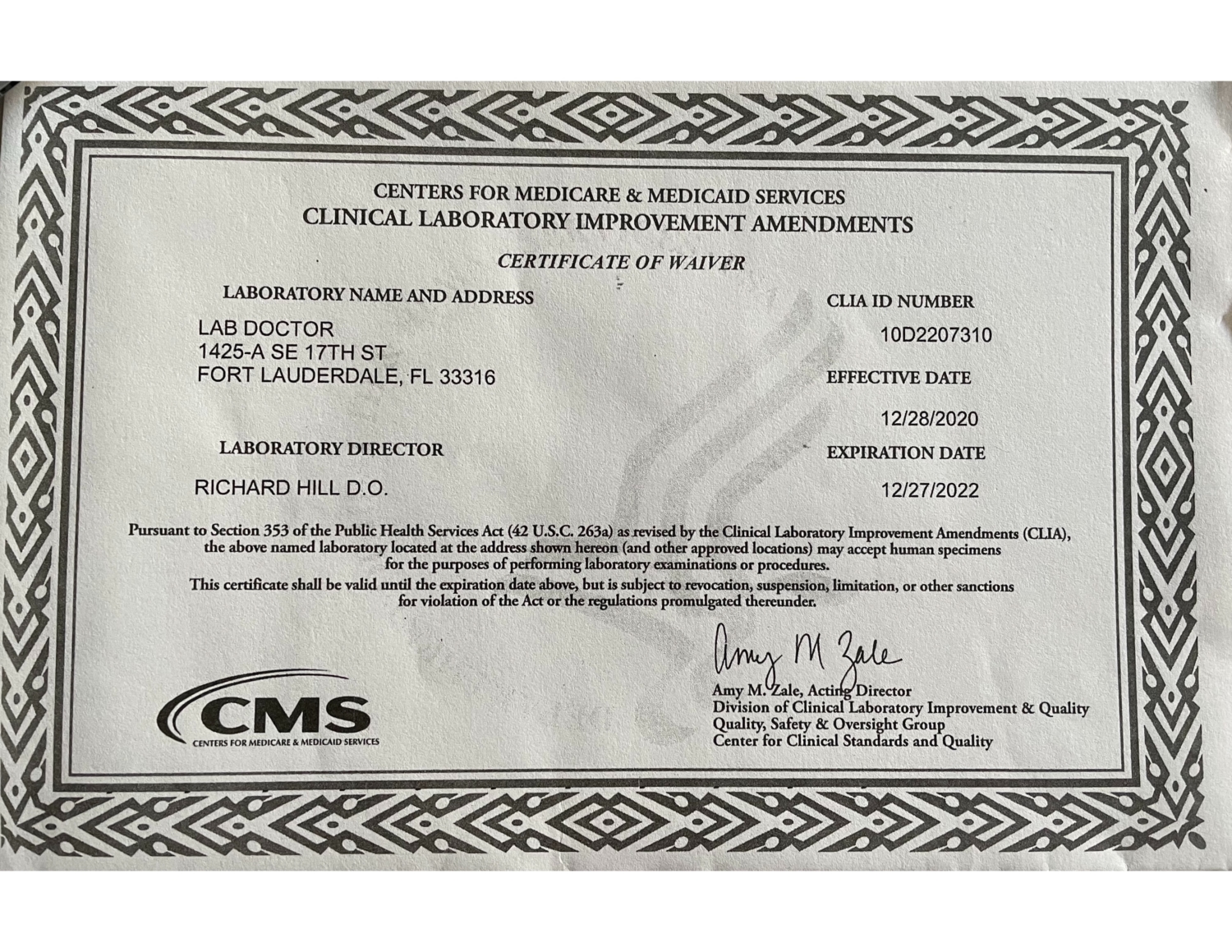 CLIA CERTIFICATE Lab Doctor